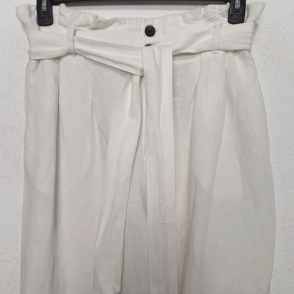 H&M White Linen Blend Paperbag Waist Pants Size 10 - Picture 4 of 11